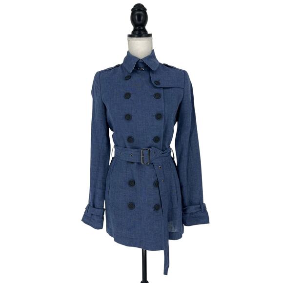 Burberry Brit 100% Linen Short Trench Coat in Blue - Picture 3 of 16